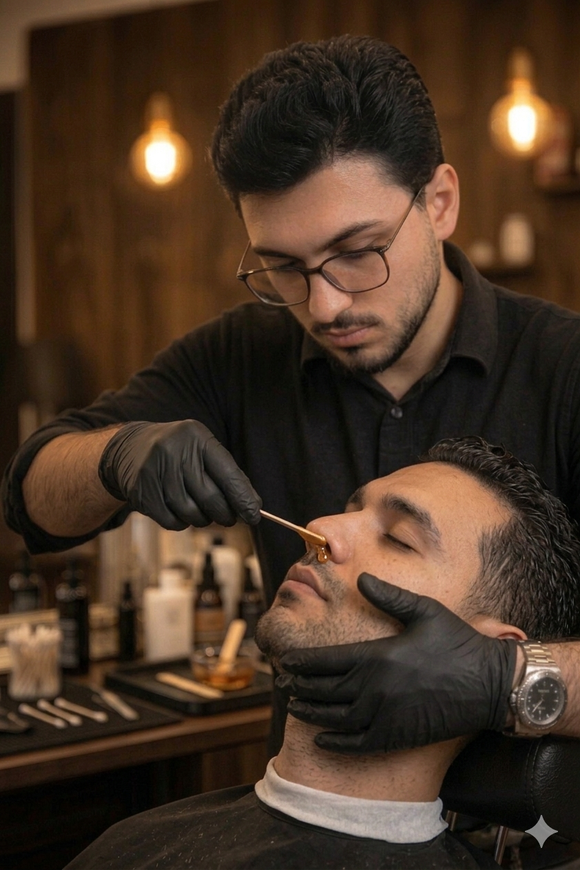 Serviço de higienização com cera na Santa Rosa Barbearia